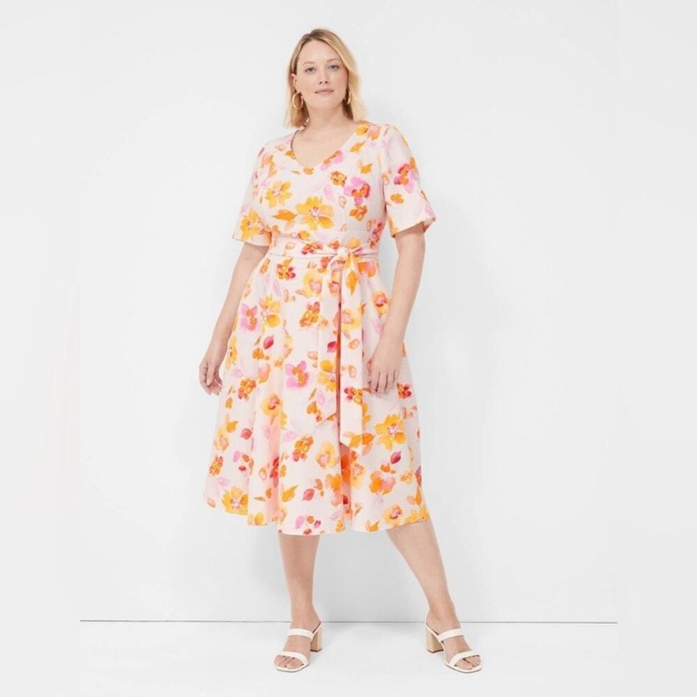 Lane Bryant Pink Floral Lena V Neck Midi Dress Sz.20W NWT